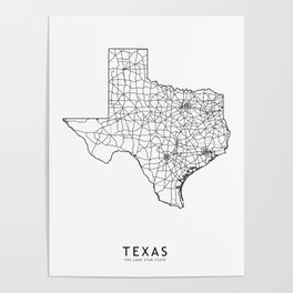 Texas White Map Poster
