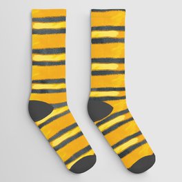 Yellow black mabstraction with watercolor stripes and gold Socks