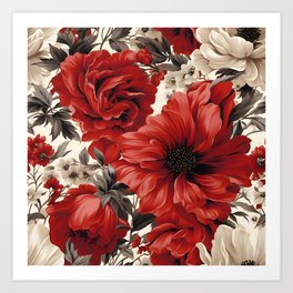 Red and White Floral Painting Pattern Art Print