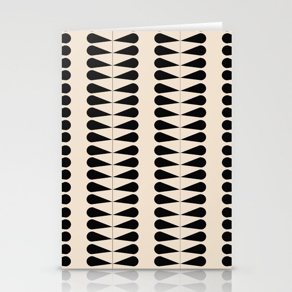 Black geometric mid century retro plant pattern Stationery Cards