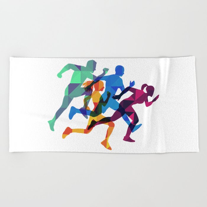 Colored silhouettes runners Beach Towel