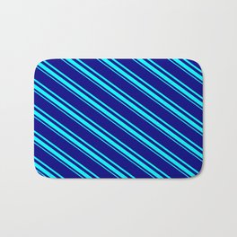[ Thumbnail: Blue & Aqua Colored Pattern of Stripes Bath Mat ]