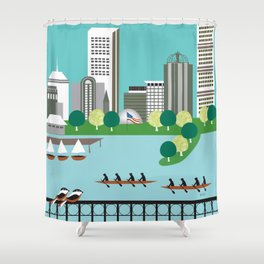 Boston, Massachusetts - Skyline Illustration by Loose Petals Shower Curtain