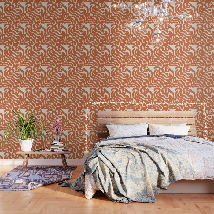 Vintage Orange Matisse Leaves Wallpaper