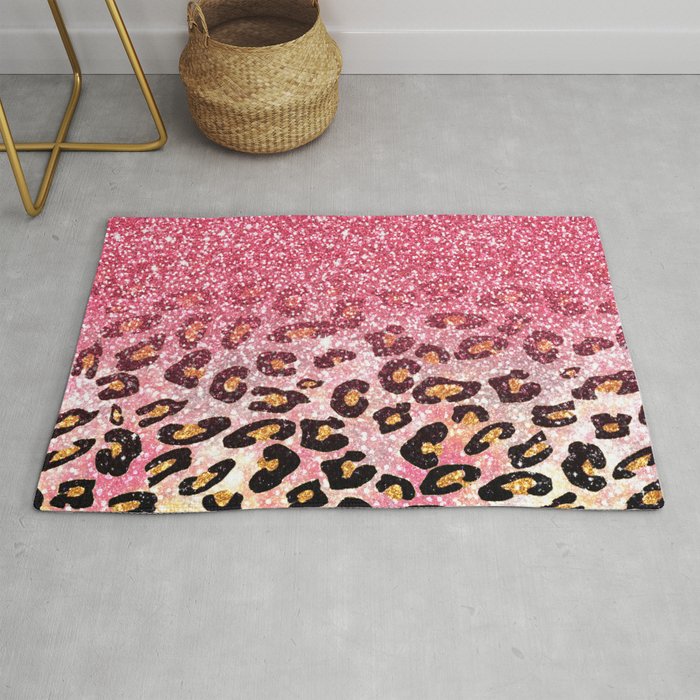 Glam Pink Glitter Leopard Pattern Rug