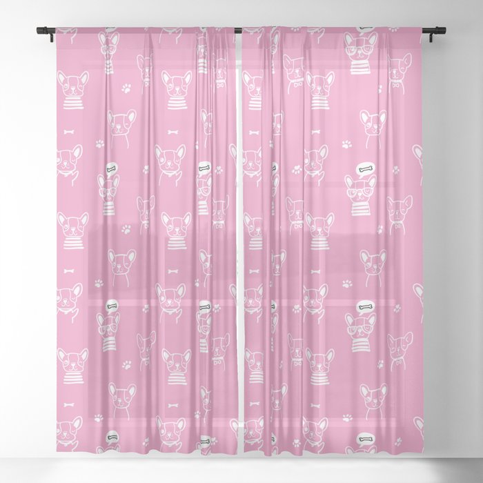 Pink and White Hand Drawn Dog Puppy Pattern Sheer Curtain