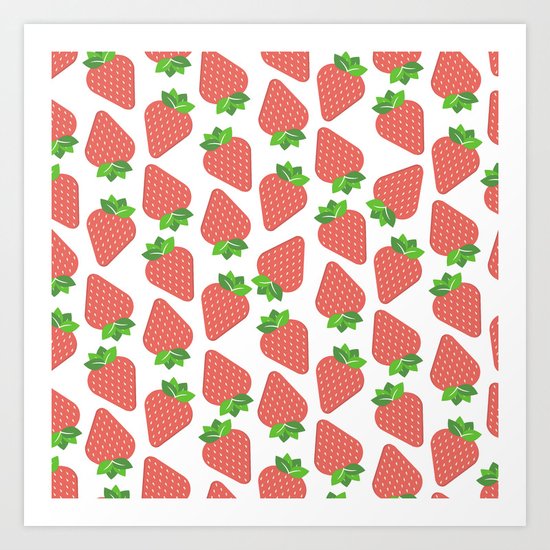 Strawberries Over White Art Print