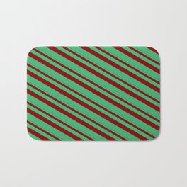 [ Thumbnail: Maroon & Sea Green Colored Striped Pattern Bath Mat ]