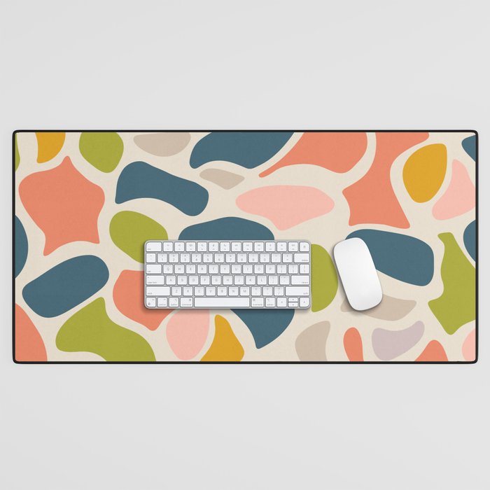 TIDAL POOLS Abstract Shapes in Blush Orange Navy Green Desk Mat