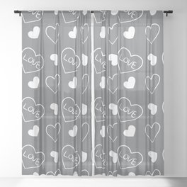 Valentines Day White Hand Drawn Hearts Sheer Curtain