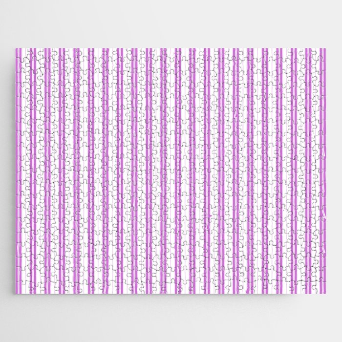 Magenta Pink and White Narrow Vintage Provincial French Chateau Ticking Stripe Jigsaw Puzzle