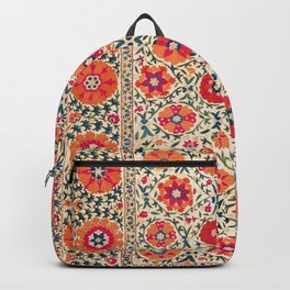 Kermina Suzani Uzbekistan Embroidery Print Backpack | Antique, Suzani, Vintage, Bohemian, Boho, Colorful, Geometric, Kermina, Nature, Carpet 