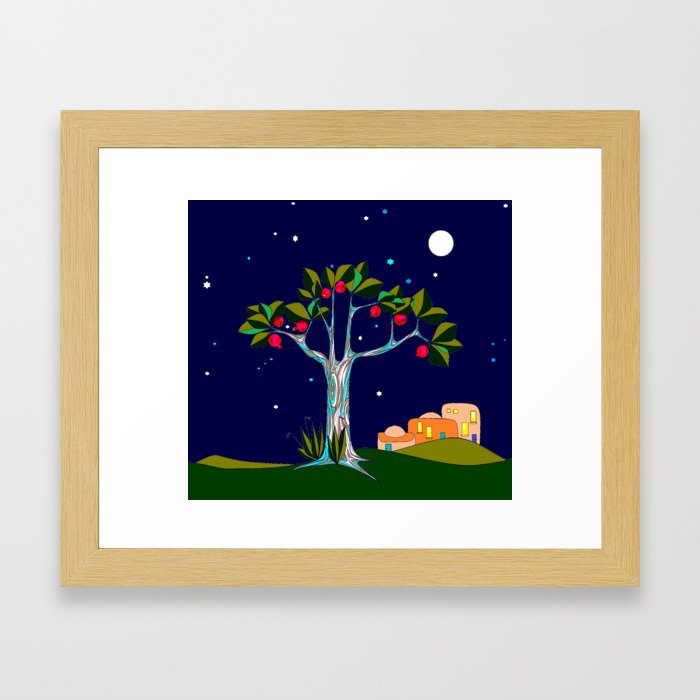 A Traditional Pomegranate Tree in Israel at Nigh Framed Art Print