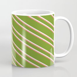 [ Thumbnail: Green, Mint Cream, and Salmon Colored Lines Pattern Coffee Mug ]