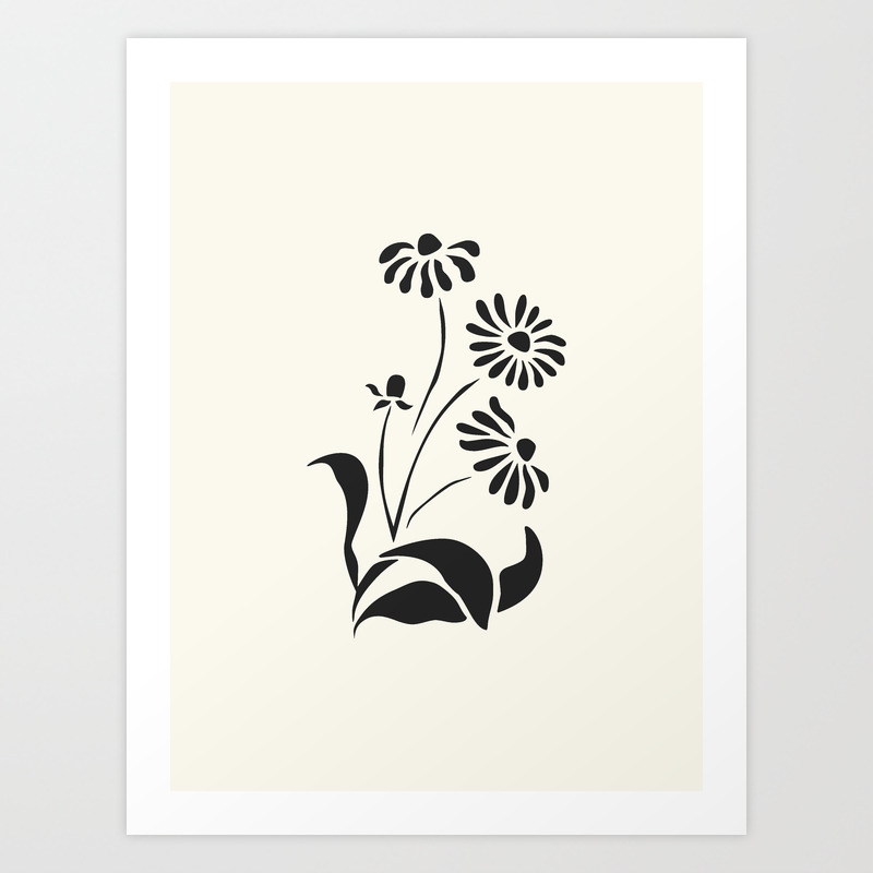 Black Decorative Flower On White Minimalist Line Drawing Modern Art Print With Flower Art Print By Tanydi Society6