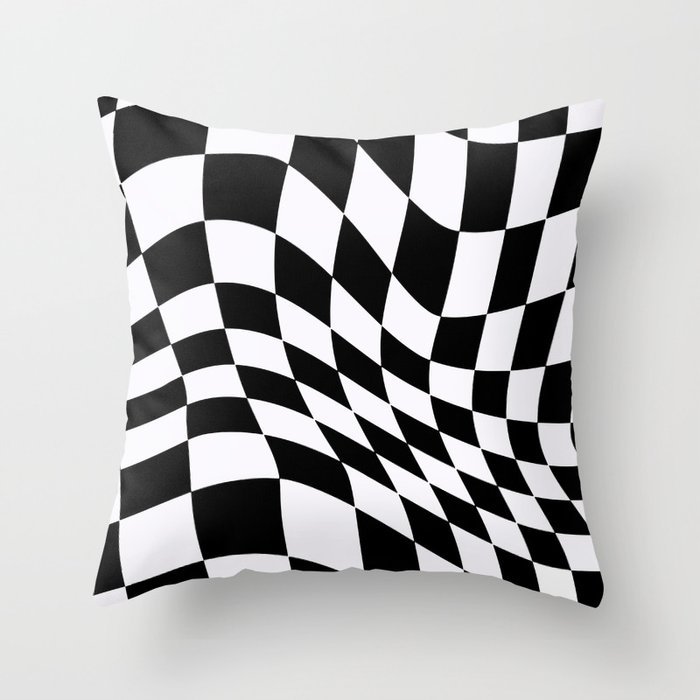 Black & White Wave Retro Check Pattern Throw Pillow