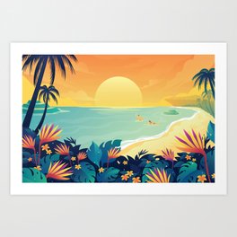Sunset Beach Illustration Art Print