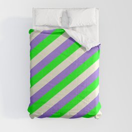 [ Thumbnail: Purple, Lime, and Beige Colored Lines/Stripes Pattern Comforter ]