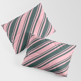 [ Thumbnail: Dark Slate Gray and Light Pink Colored Lined Pattern Pillow Sham ]