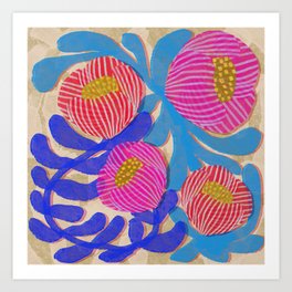Big Pink and Blue Florals Art Print