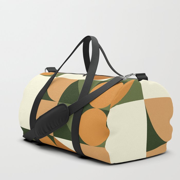 Abstract Geometric Mid Century Modern Pattern - Brown and Green Duffle Bag
