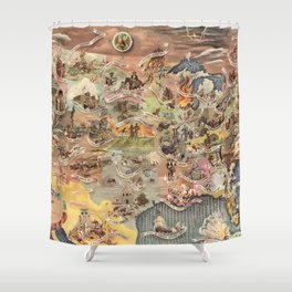 History of America Pictorial State map of Historical Events landscape painting by Aaron Bohrod Shower Curtain