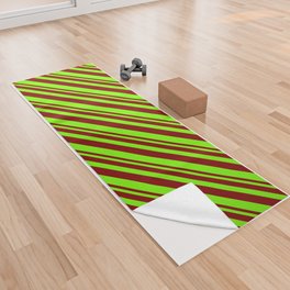 [ Thumbnail: Maroon and Green Colored Striped/Lined Pattern Yoga Towel ]