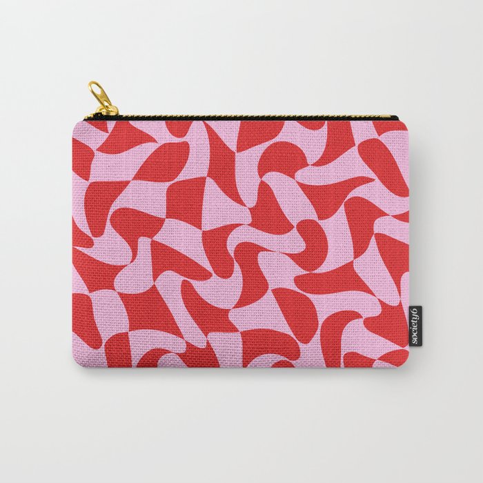 Wavy Warped Red & Pink Checkerboard Carry-All Pouch