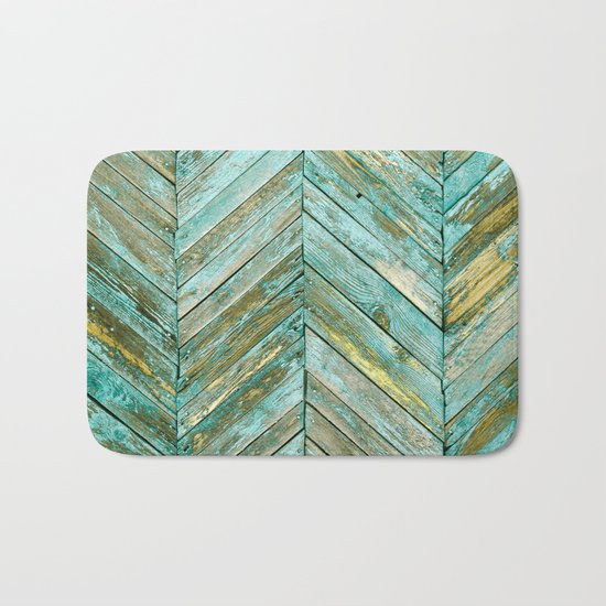 Vintage Blue Wood Bath Mat