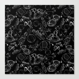 Black and White Toys Outline Pattern Canvas Print