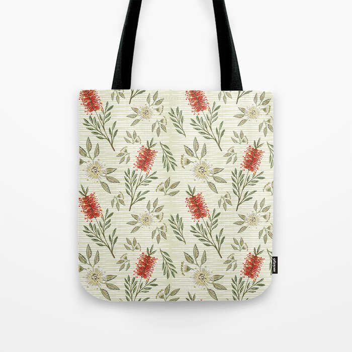 Bottlebrush & Gum Blossom - Native Lime - Large Tote Bag