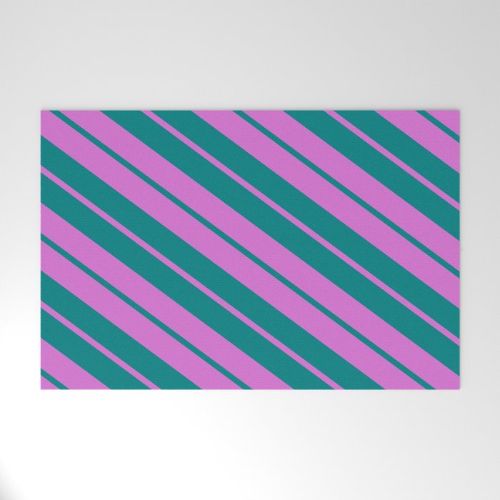Orchid & Teal Colored Lines Pattern Welcome Mat