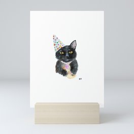 Party Cat Watercolor Print Mini Art Print
