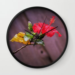 Red Hibiscus on a Stem Wall Clock