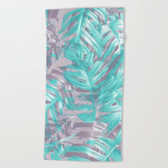 Teal and Silver foliage Beach Towel