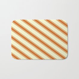 [ Thumbnail: Light Yellow & Chocolate Colored Pattern of Stripes Bath Mat ]