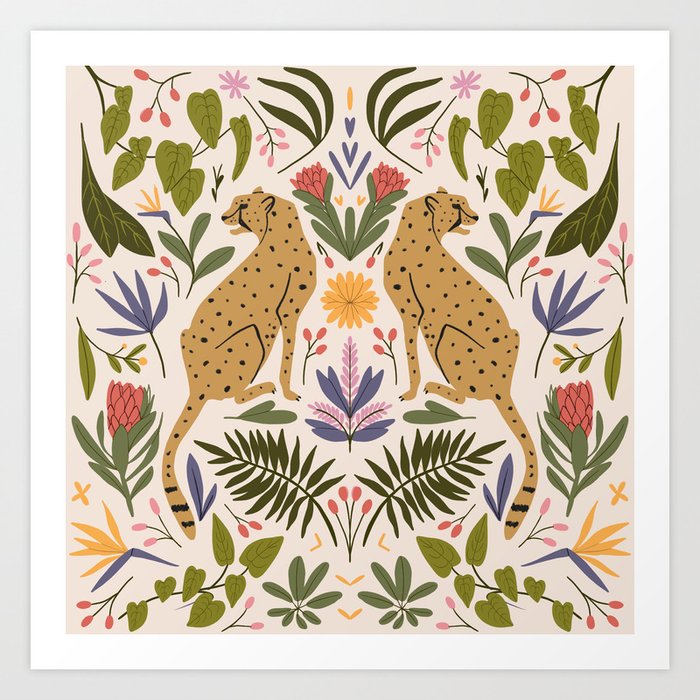 Modern colorful folk style cheetah print  Art Print