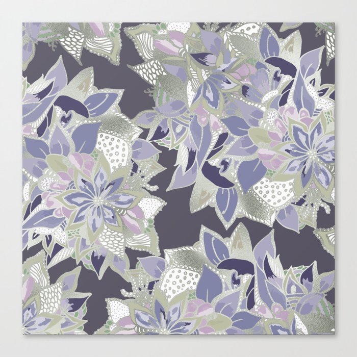 Mauve gray lavender silver watercolor floral Canvas Print