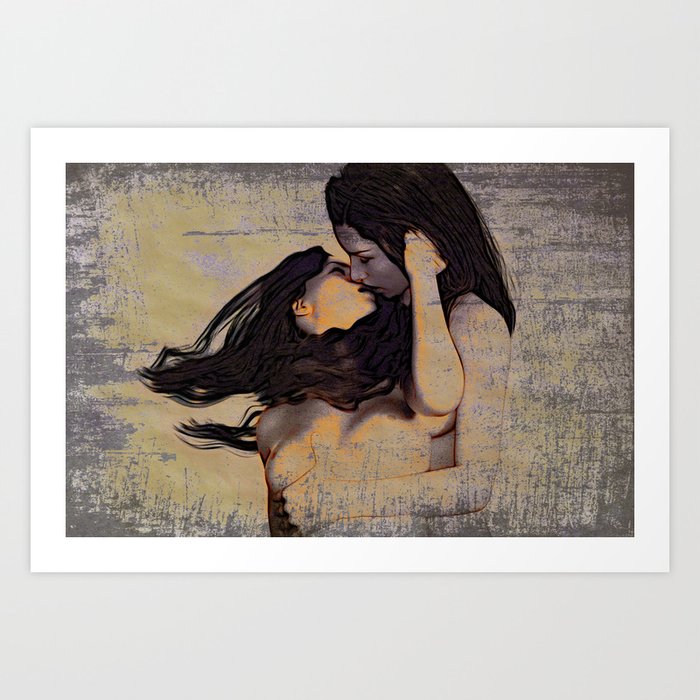 Women Kissing Art Print