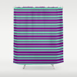 [ Thumbnail: Purple & Aquamarine Colored Striped Pattern Shower Curtain ]