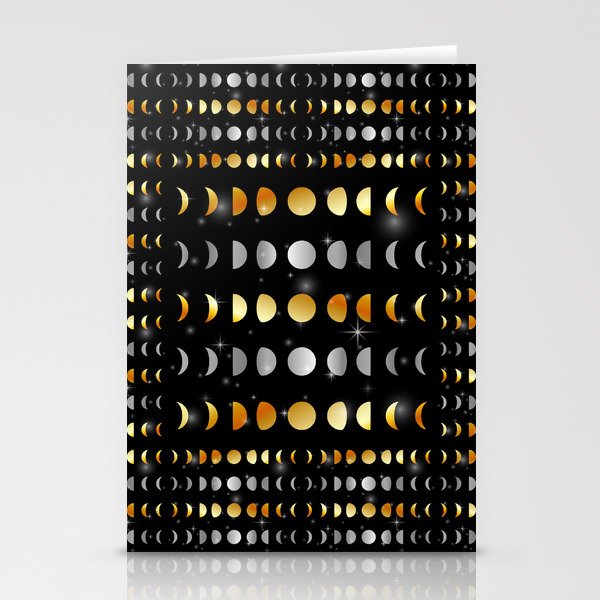 Celestial Moon phases and stars in silver and gold Stationery Cards