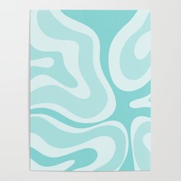 Modern Retro Liquid Swirl Abstract in Light Aqua Teal Blue Poster