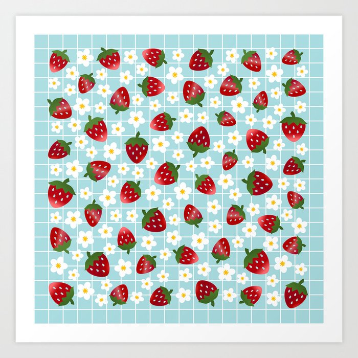 Sweet Strawberries - aqua Art Print