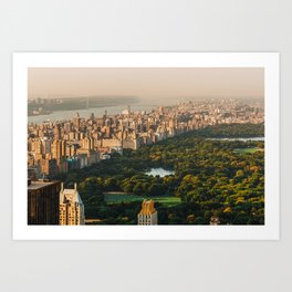 New York City Manhattan skyline and Central Park aerial view at sunset Art Print