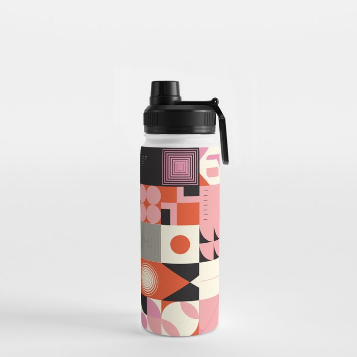 Scandinavian inspired artwork pattern made with simple geometrical forms and cutout colorful shapes. Abstract composition Water Bottle