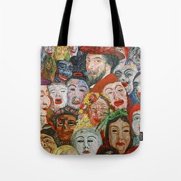 A face in the crowd; Ensor with Masks, self-portrait, Ensor aux masques grotesque art portrait painting by James Ensor Tote Bag