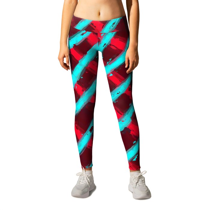 line pattern painting abstract background in red and blue Leggings