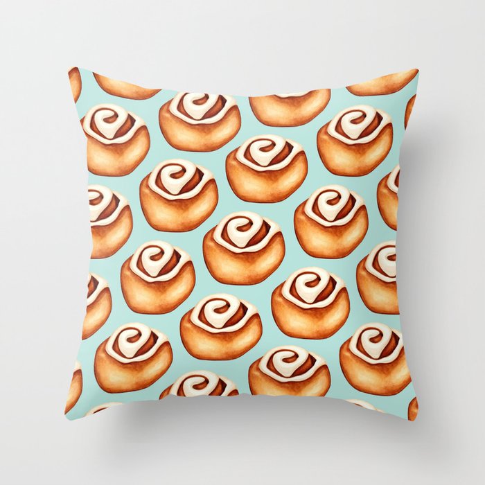 Cinnamon Roll Pattern - Blue Throw Pillow