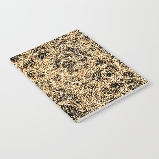 Gold Thread on Black | Abstract Brain Map 3 Notebook