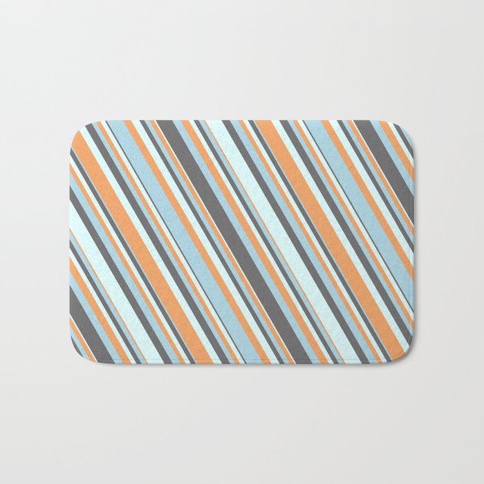 Dim Gray, Light Cyan, Brown & Light Blue Colored Striped Pattern Bath Mat